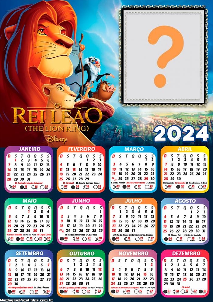 Calendário 2024 Rei Leão Colagem de Foto Infantil