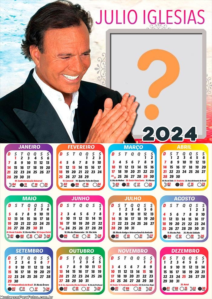 Calendário 2024 Julio Iglesias Colar Foto Grátis