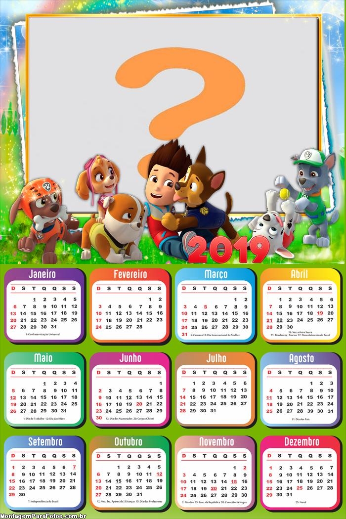 Calendário 2019 Patrulha Canina Disney