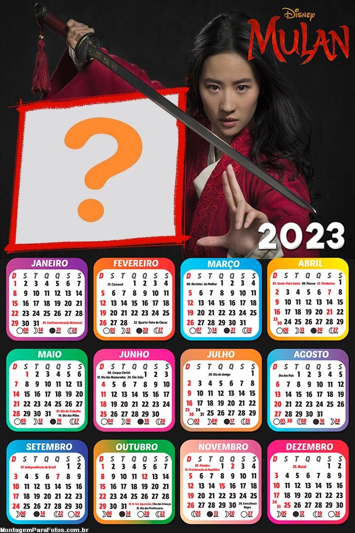 Calendário 2023 Colar Foto e Imprimir Mulan