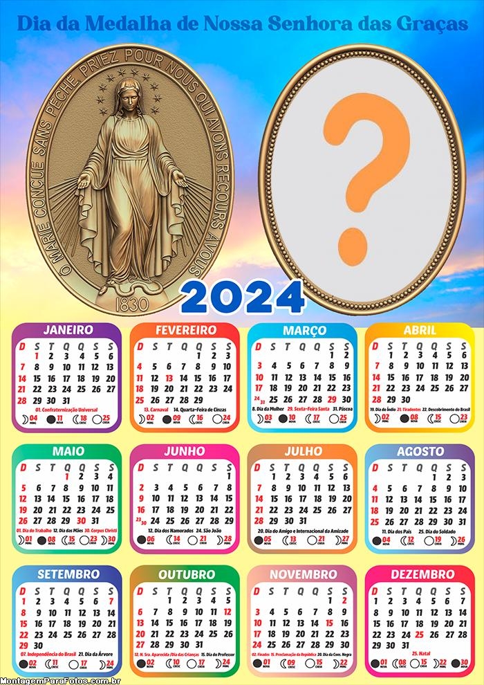 Moldura Religiosa Calendário 2024 Dia da Medalha Milagrosa de Nossa Senhora das Graças