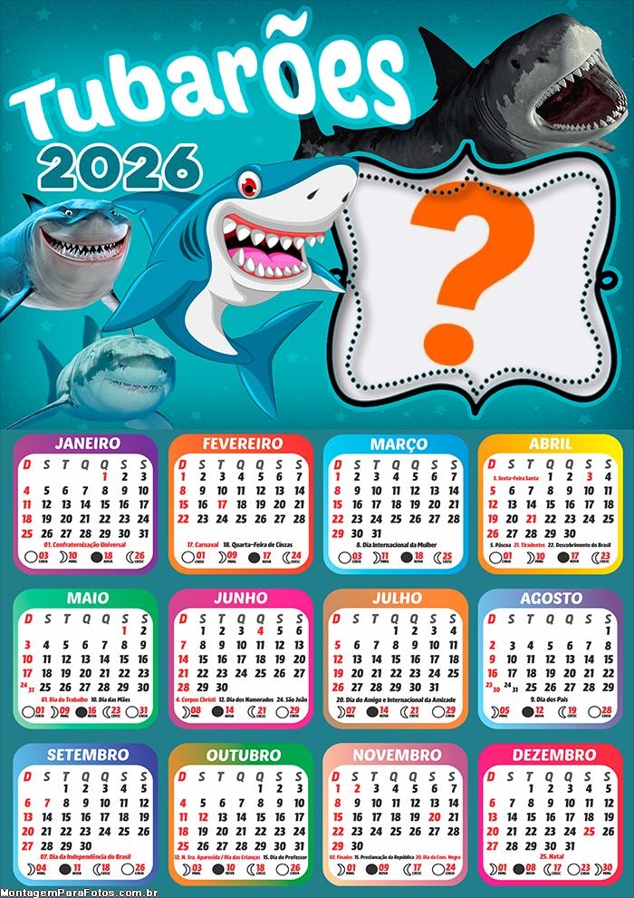 Calendário 2026 Tubarões Foto Montagem