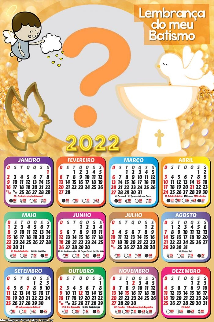 Calendário 2022 Lembrança Batizado com Foto