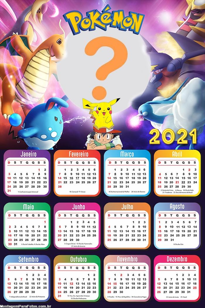 Foto Montagem Grátis Calendário 2021 Pokémon