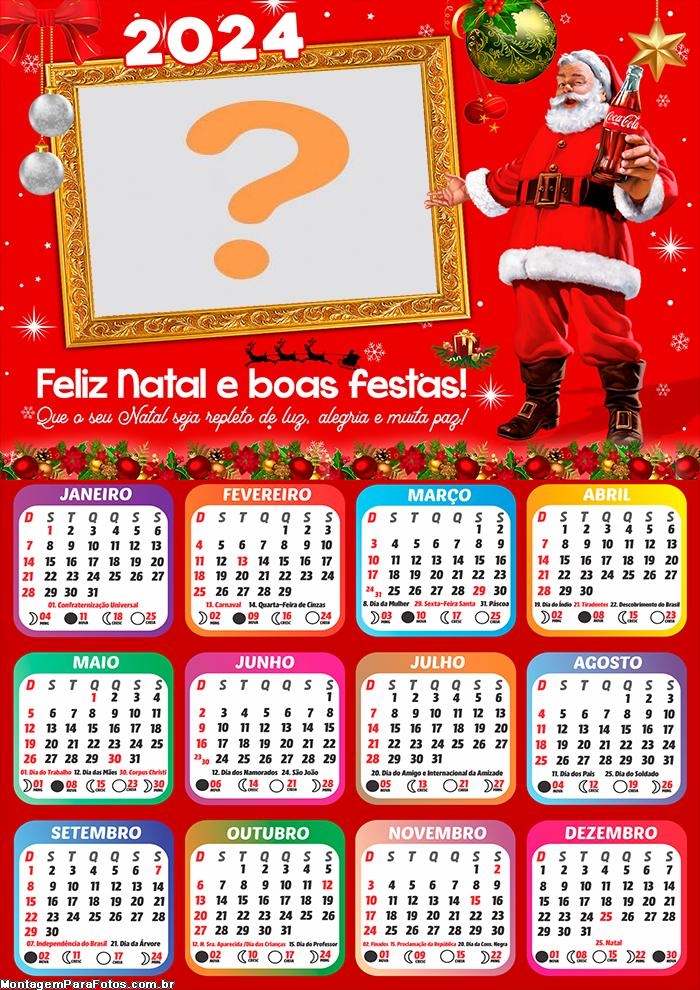 Calendário 2024 Papai Noel Coca Cola Colar Foto