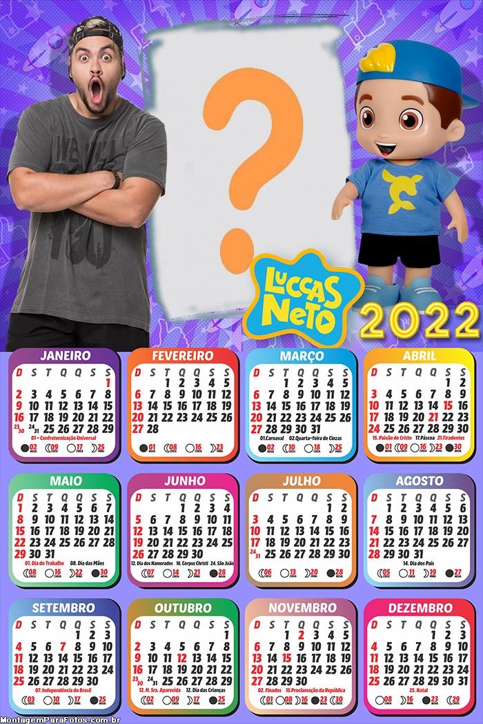 Calendário 2022 Boneco Luccas Neto Online | Colagem de Foto Calendário 2022 Boneco Luccas Neto Online | Colagem de Foto