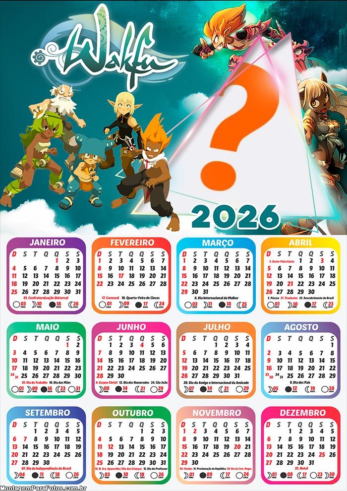 Calendário 2026 Wakfu Colagem Online