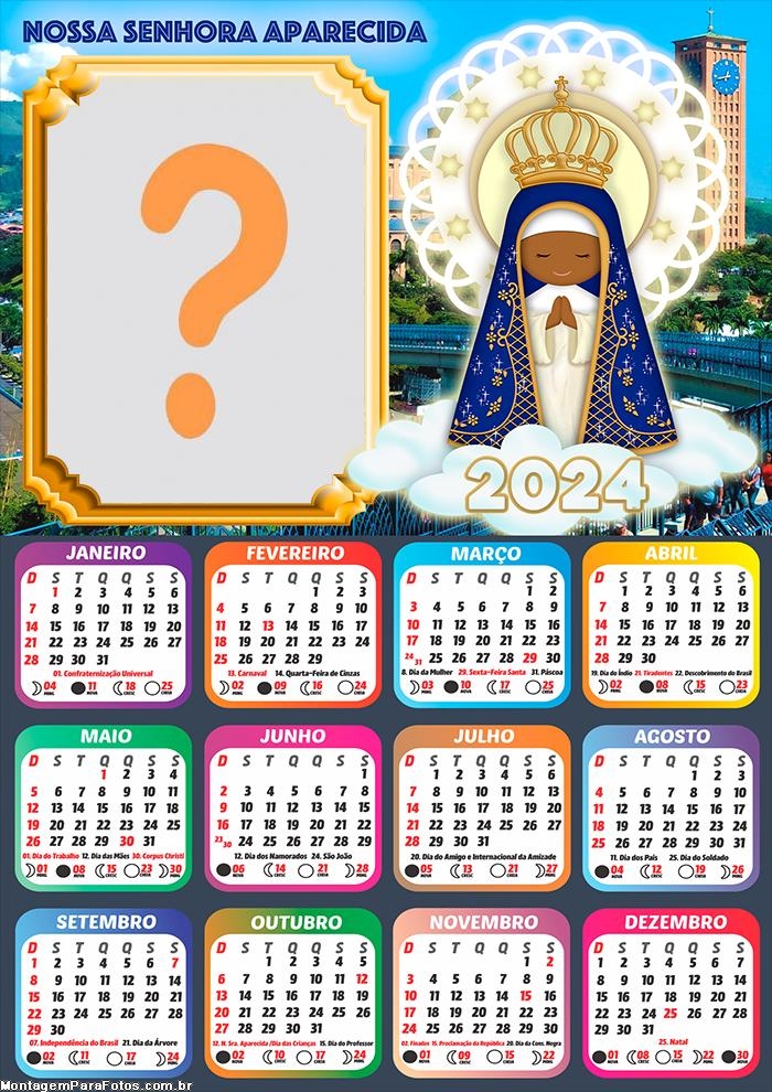 Calendário 2024 Nossa Senhora Aparecida Desenho Colagem