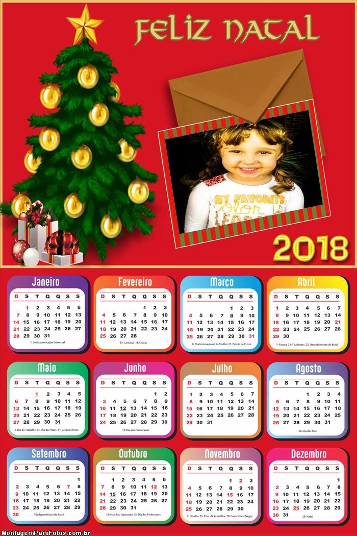 Calendário 2018 Cartão de Natal