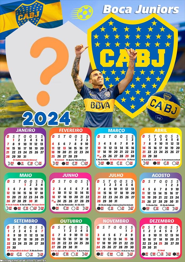 Calendário 2024 Boca Juniors Foto Mensagem