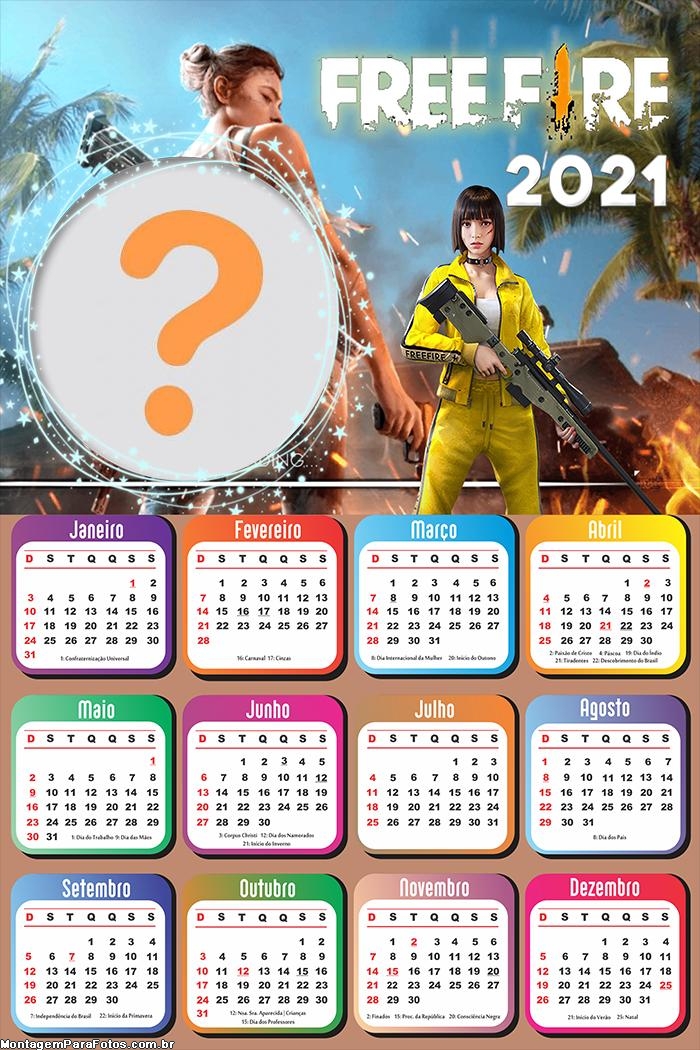 Calendário 2021 Free Fire Montagem de Fotos On Line