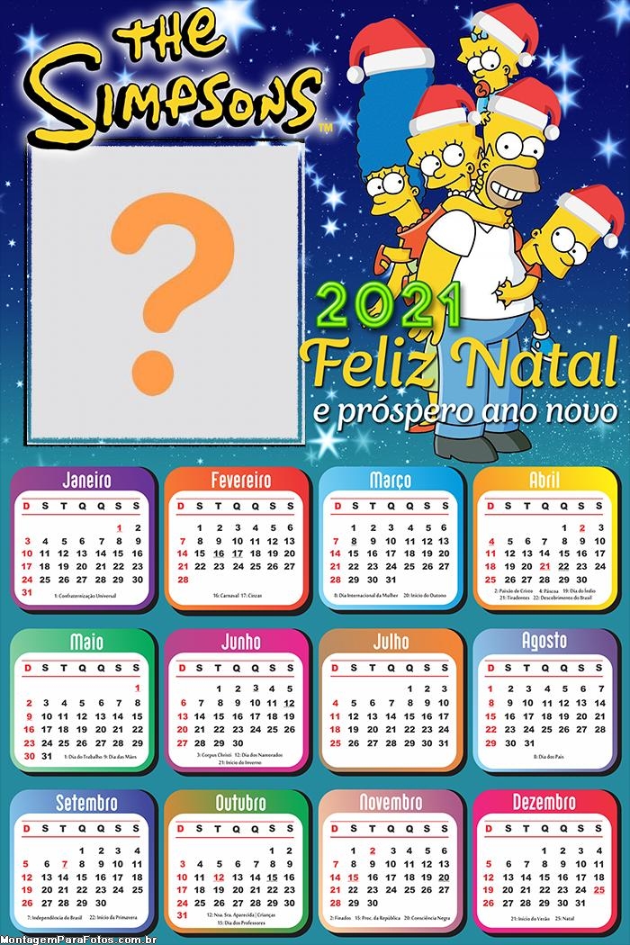 Calendário 2021 Os Simpsons de Natal Foto Moldura