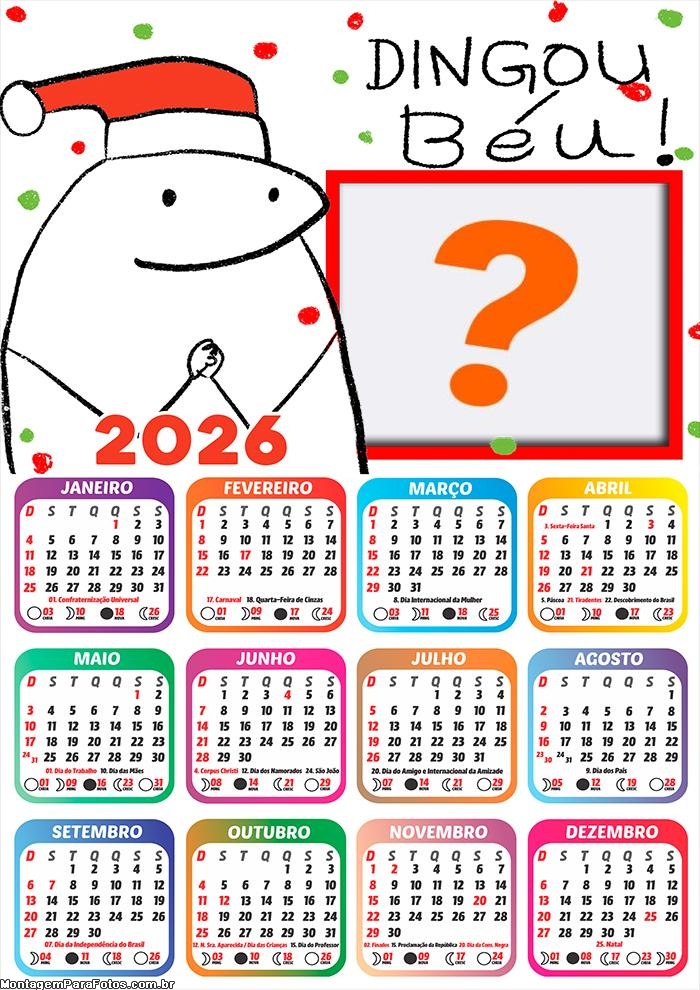 Calendário 2026 Bentô Papai Noel Colar Foto Online