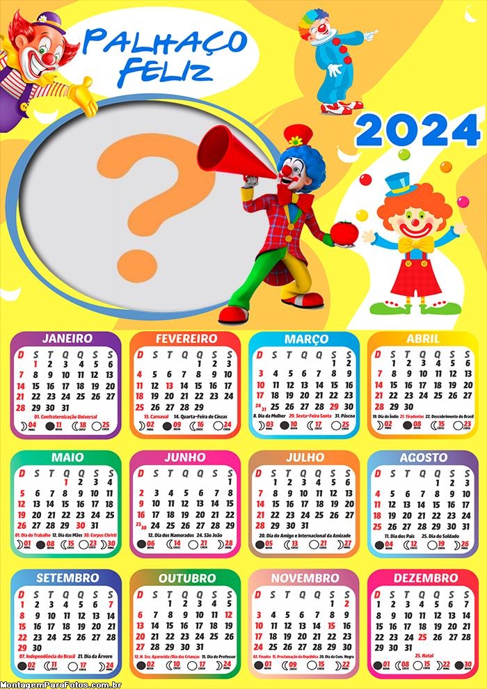 Montagem Infantil Calendário 2024 Palhaço Feliz