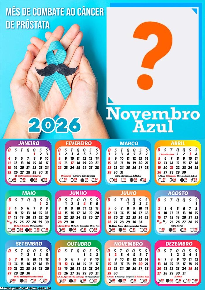 Calendário 2026 Novembro Azul Criar Montagem