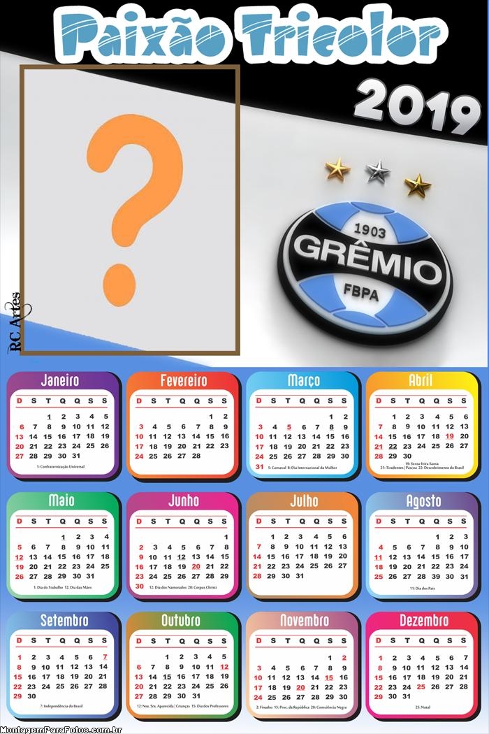 Calendário 2019 Grêmio Paixão Tricolor