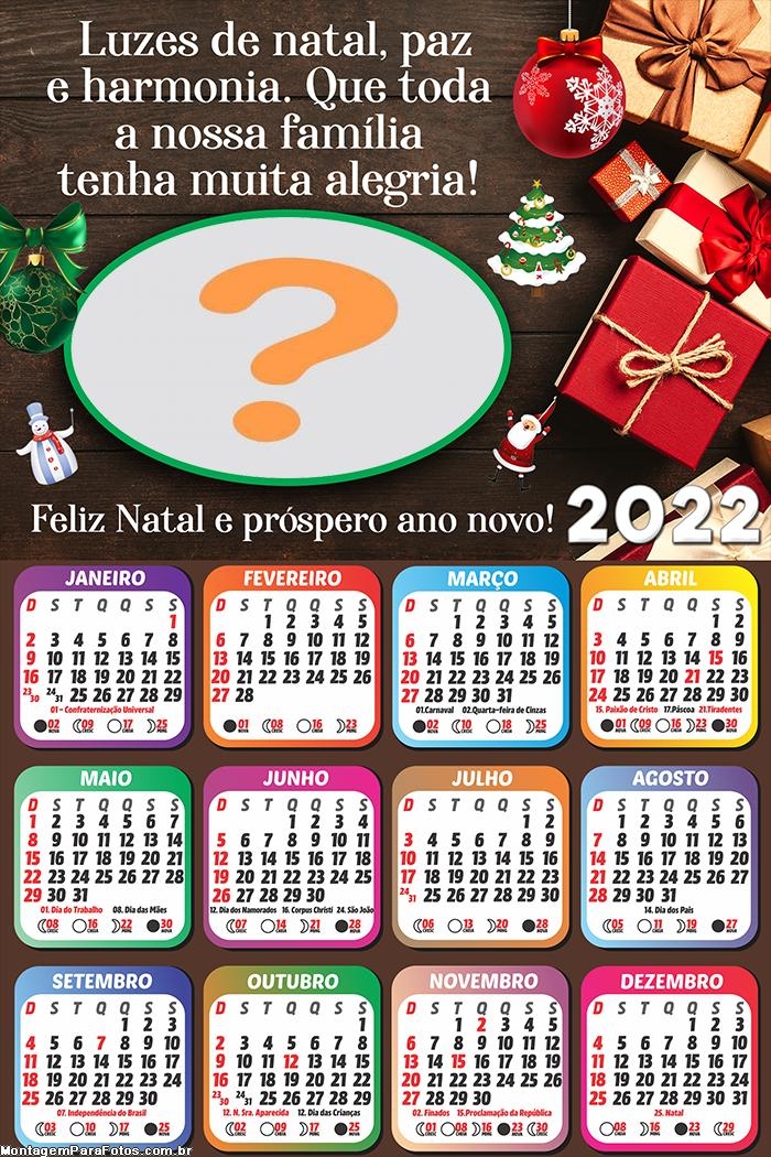 Calendário 2022 com Mensagem Natalina
