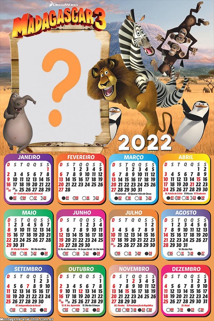 Calendário 2022 Madagascar Foto Colagem