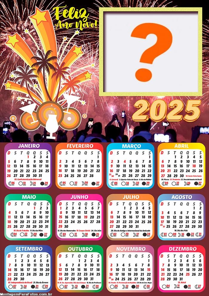 Calendário 2025 Foto Montagem Feliz Ano Novo