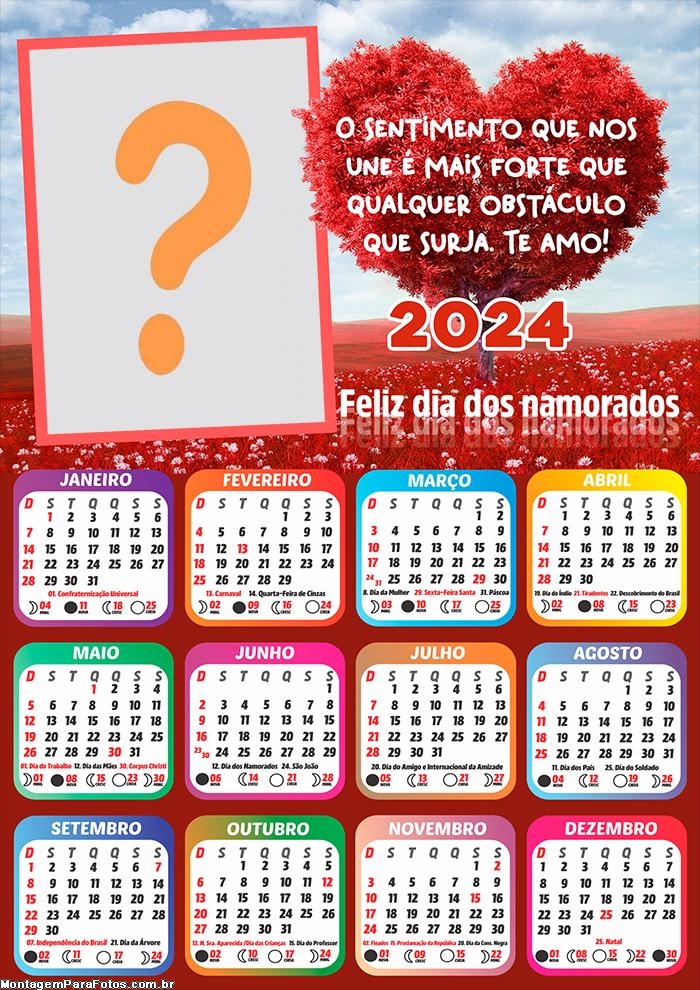 Mensagem Moldura Calendário 2024 O Sentimento que nos Une