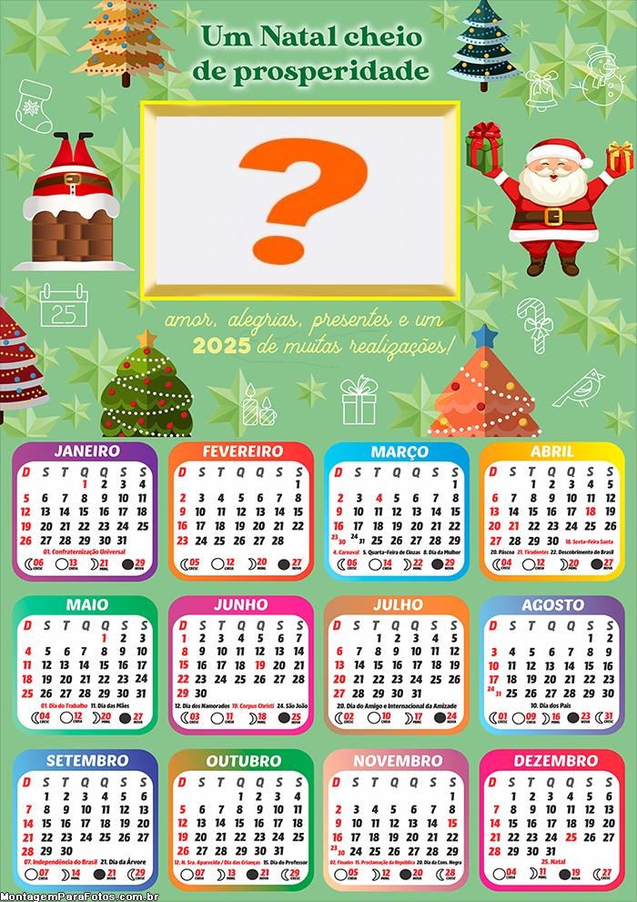 Calendário 2025 Um Natal cheio de Prosperidade Foto Montagem Grátis
