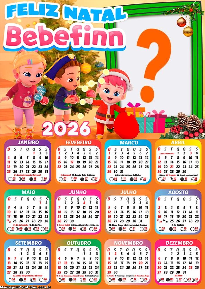 Calendário 2026 Bebefinn Feliz Natal Colagem de Fotos