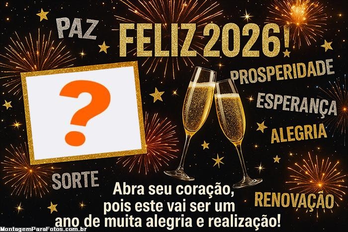 Ano de muita alegria Feliz 2026 montagem de foto