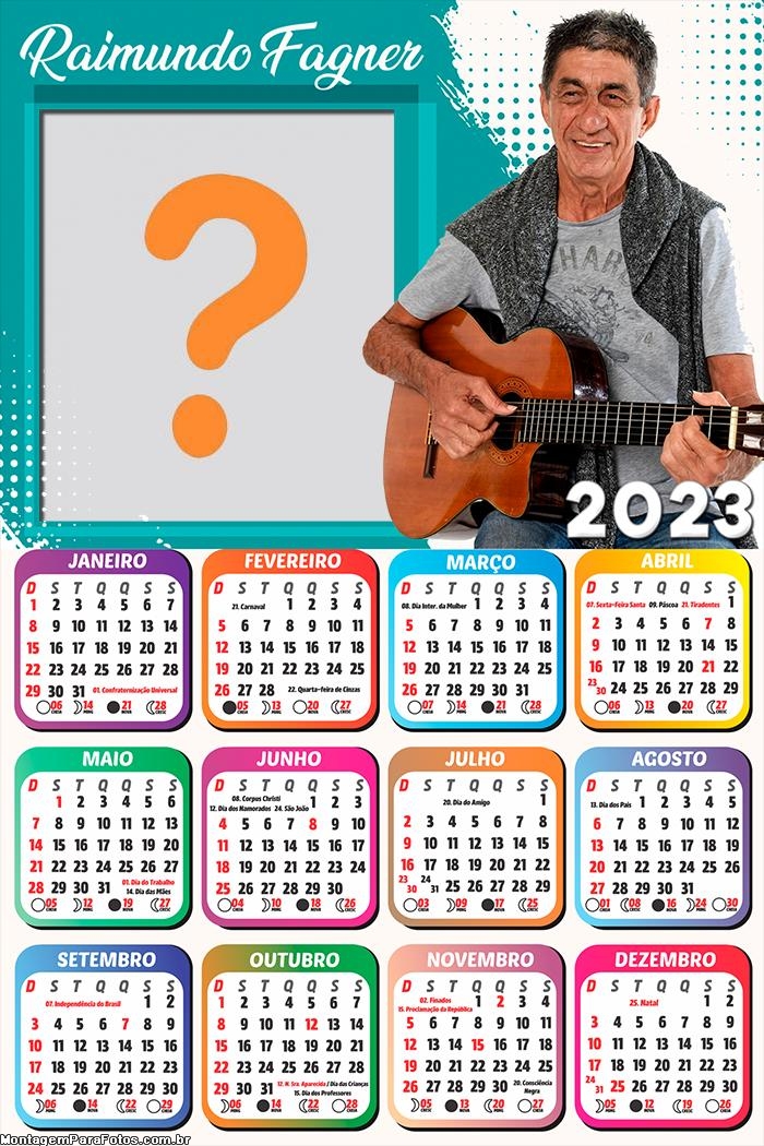 Calendário 2023 Fagner Cantor Molduras para Fotos Grátis