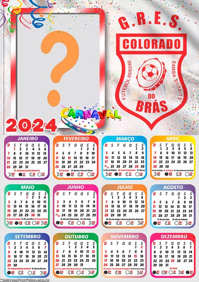 Editar Grátis Calendário 2024 Colorado do Brás