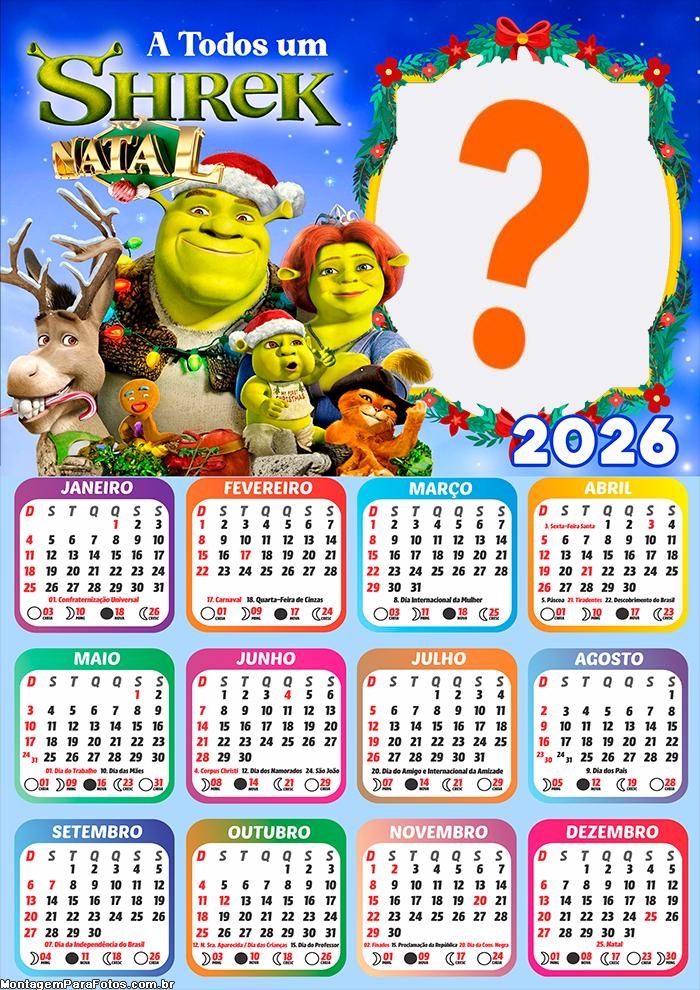 Calendário 2026 A Todos um Sherek de Natal Criar Montagem
