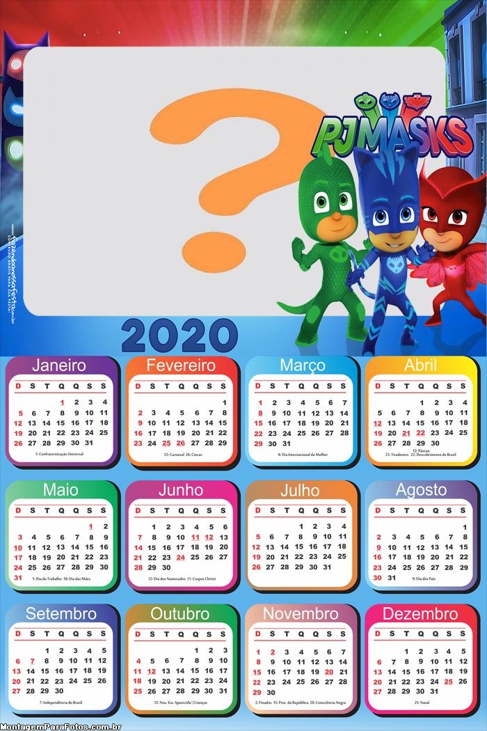 Calendário 2020 do PJ Masks