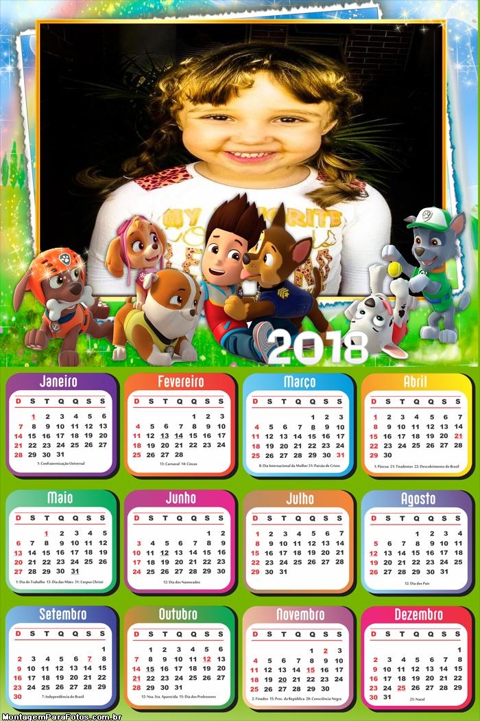 Calendário 2018 Patrulha Canina Desenho