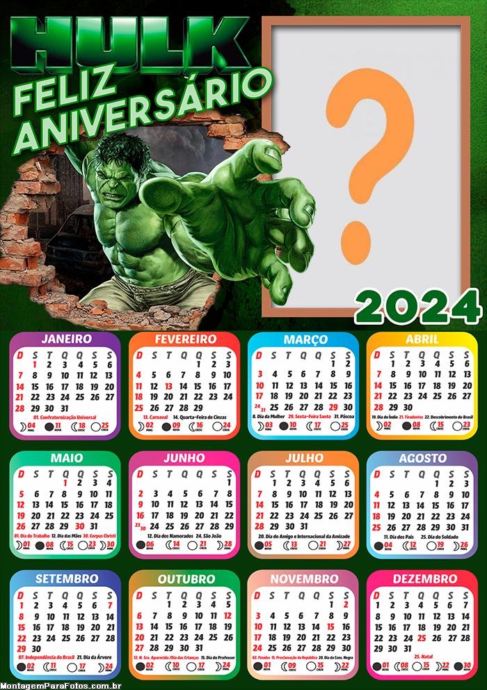 Calendário 2024 Feliz Aniversário Thor Montagem Infantil