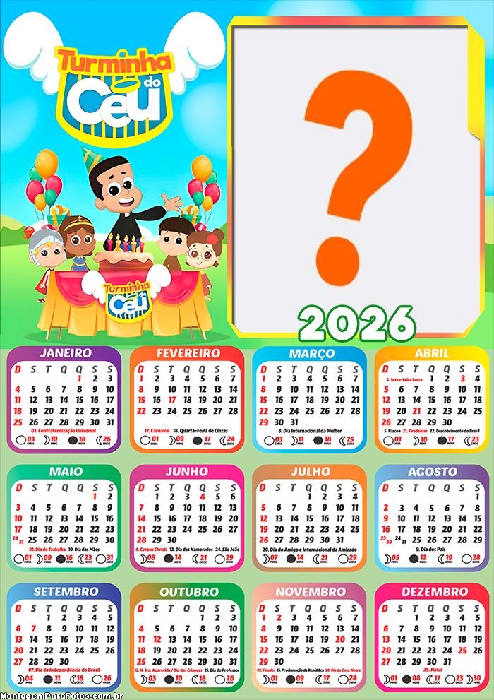 Calendário 2026 Turminha do Céu Foto Montagem
