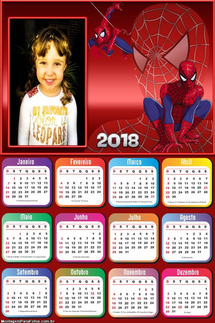 Calendário 2018 Teia do Homem Aranha