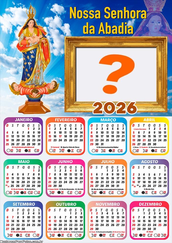 Calendário 2026 Louvar a Nossa Senhora da Abadia Colagem Online