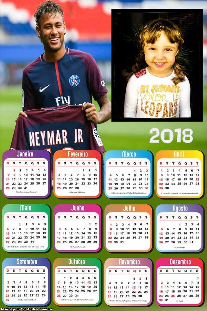Calendário 2018 Neymar Paris Saint-Germain