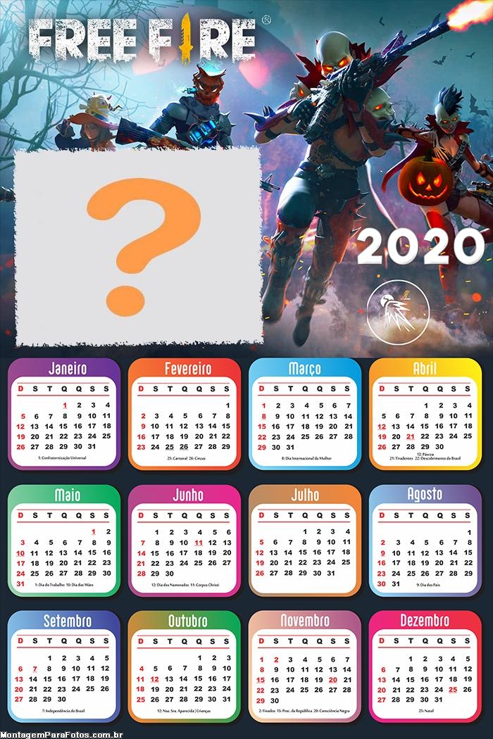 Calendário 2020 do Free Fire Online