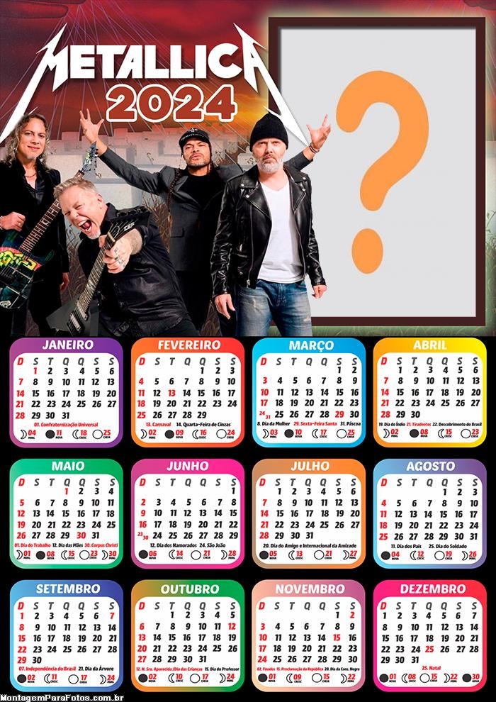 Calendário 2024 Metallica Virtual Grátis