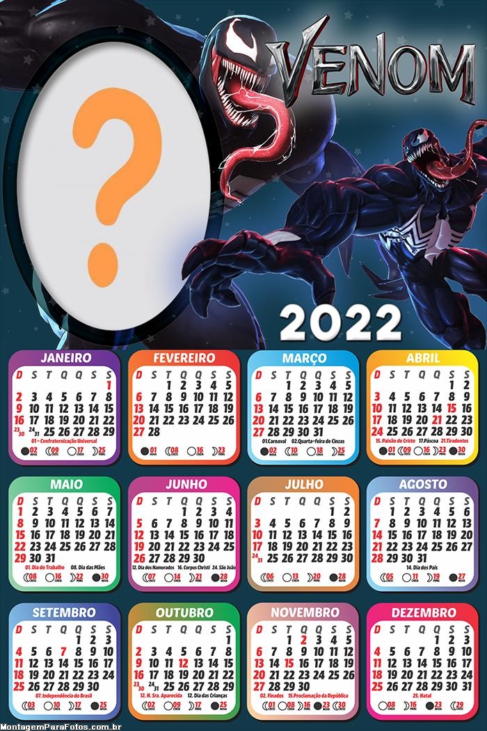 Calendário 2022 Venom Montar Foto Grátis