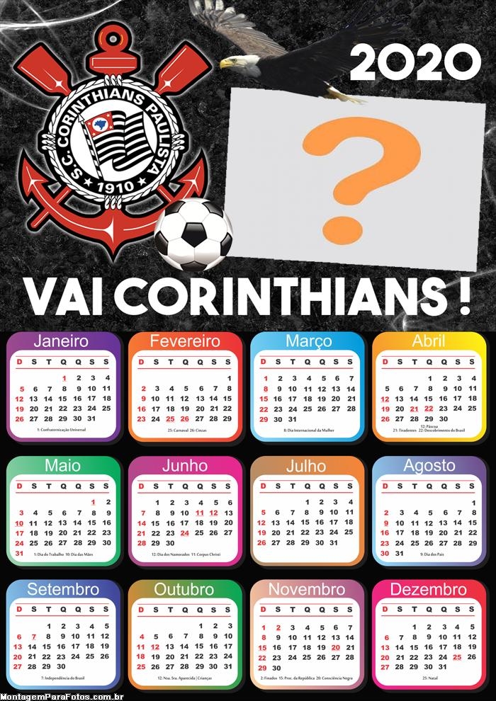 Calendário 2020 Corinthians Foto Montagem