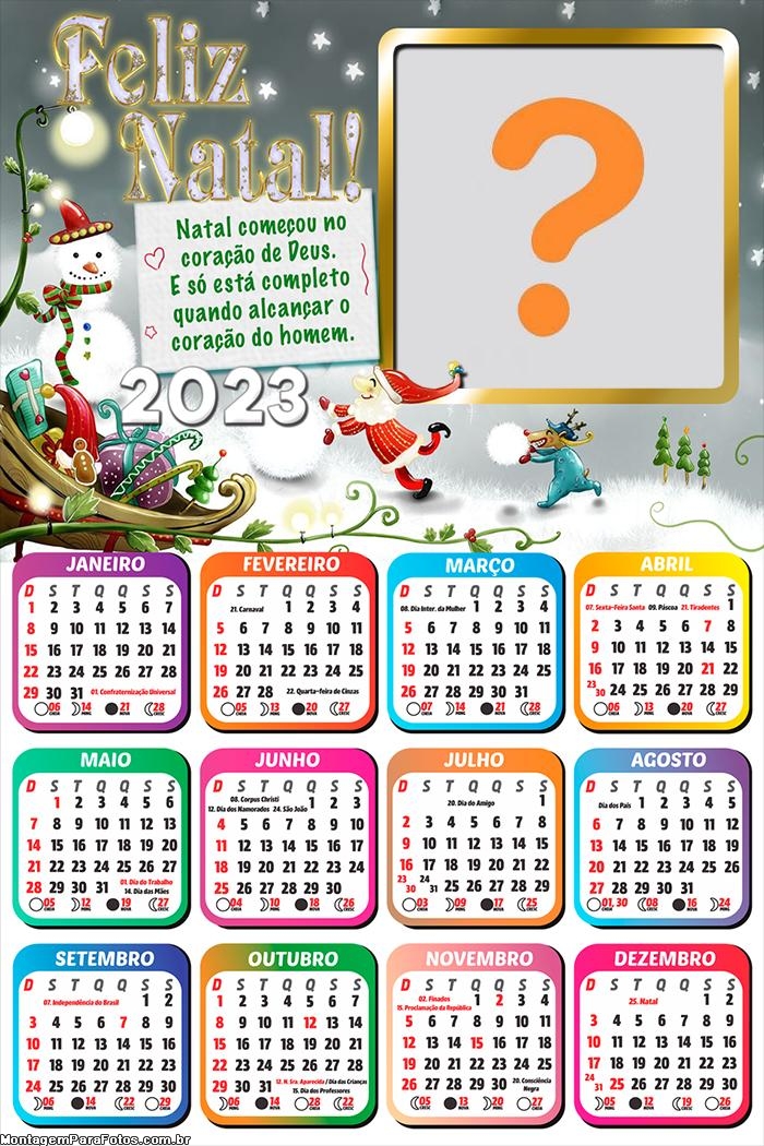 Calendário 2023 Natal começou no coração de Deus Montagem Online