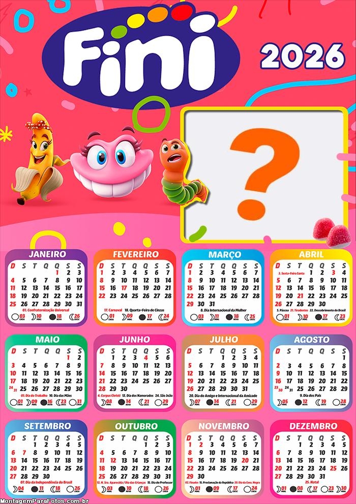 Calendário 2026 Fini Montagem de Foto Bala Fine