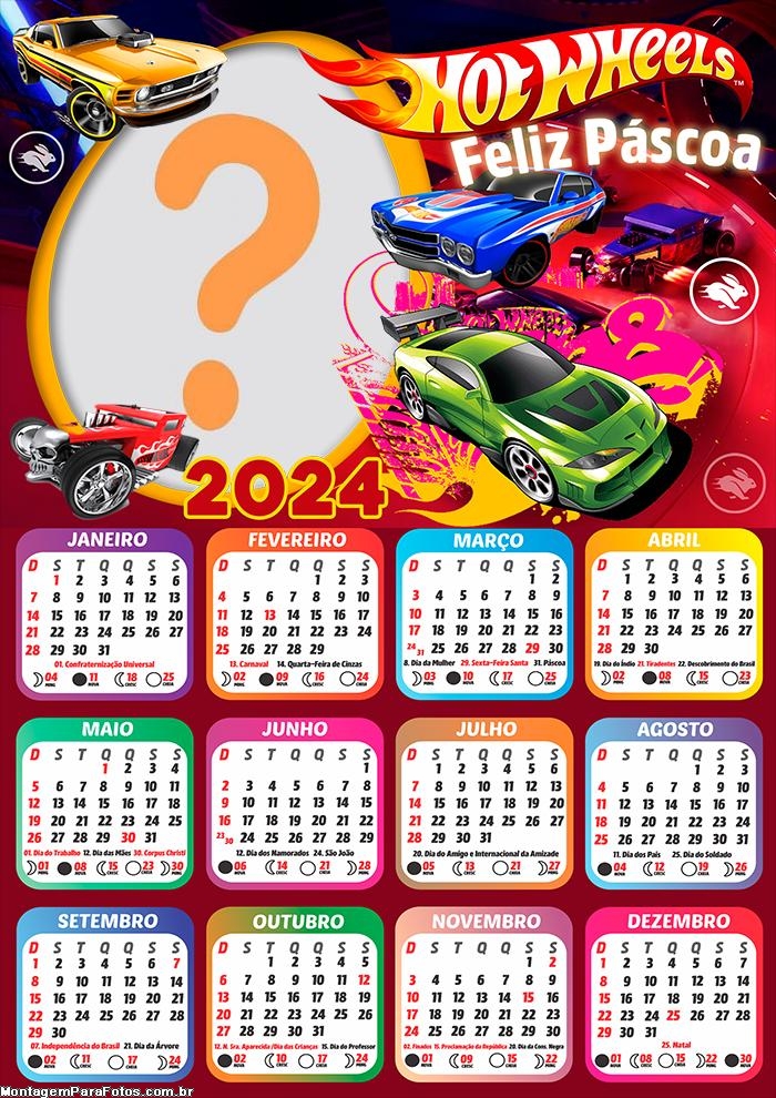 Calendário 2024 Feliz Páscoa Hot Wheels com Foto Online