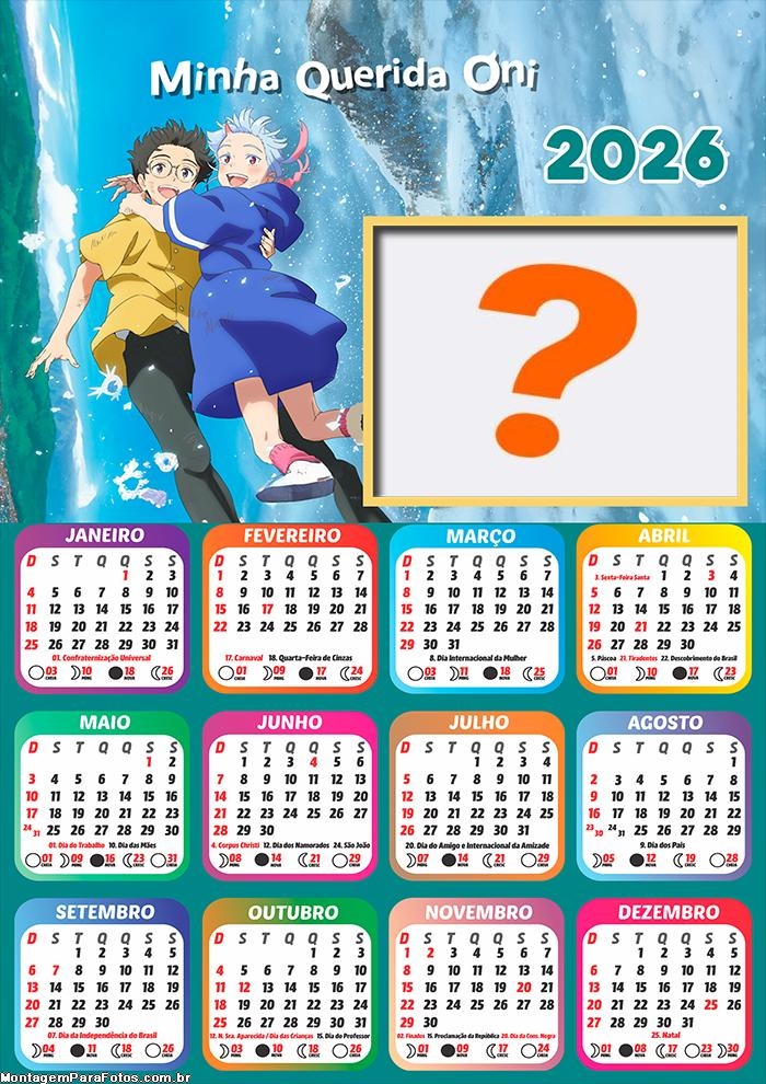 Calendário 2026 Minha Querida Oni Fazer Colagem Grátis