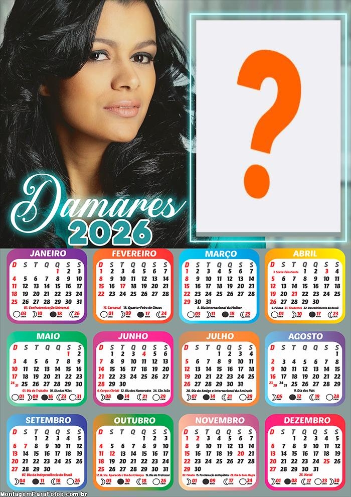 Calendário 2026 Damares Colagem Online