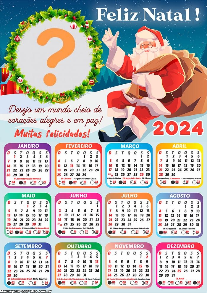 Mensagem Moldura Calendário 2024 Desejo um Mundo cheio de corações