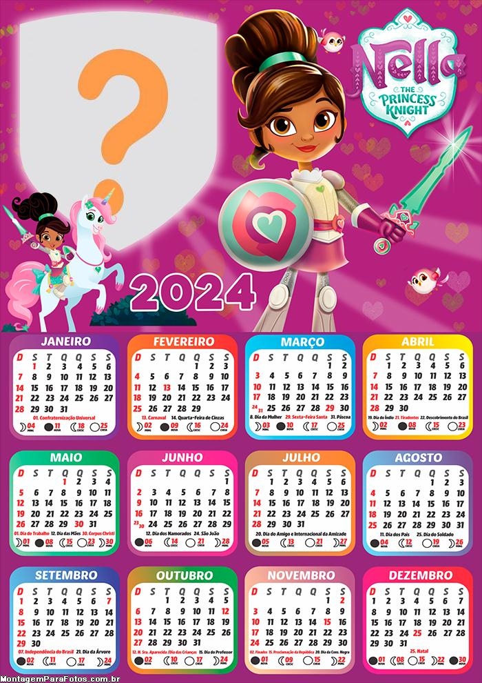 Calendário 2024 Princesa Nella Montagem de Foto Virtual