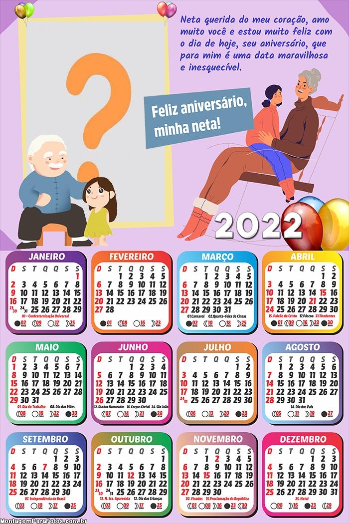 Calendário 2022 Feliz Aniversário Neta Montar Online