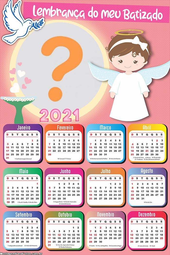 Calendário 2021 Batizado de Meninas